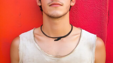 Man's Neck, Red Wall, Necklace