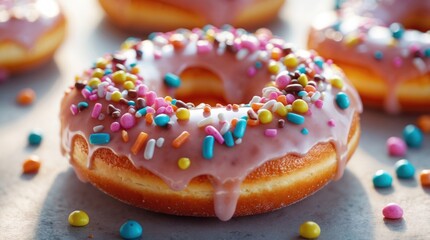 Delicious Glazed Donut with Colorful Sprinkles and Icing Dripping Down the Sides, Perfect for D