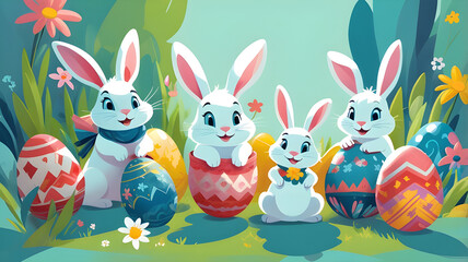 coelhinho da páscoa com ovos de páscoa
