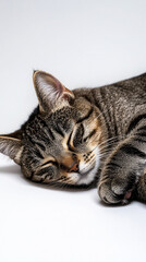 Peaceful cat napping in cozy studio setting for relaxation and comfort themes