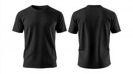 For a mockup of two black short-sleeve t-shirts side by side with a white background