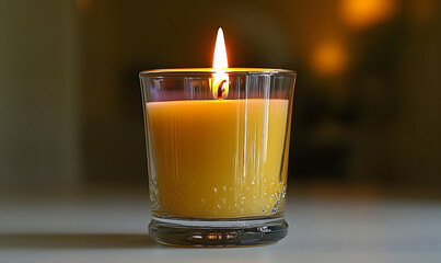 Candle glows softly on table