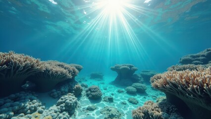 Fototapeta premium Underwater view of coral bleaching affecting a tropical reef ecosystem 