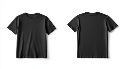 For a mockup of two black short-sleeve t-shirts side by side with a white background