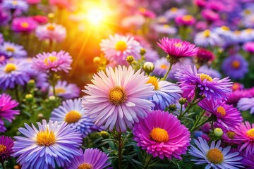 Obraz premium Aerial View of a Charming Aster Flower Field in Full Bloom