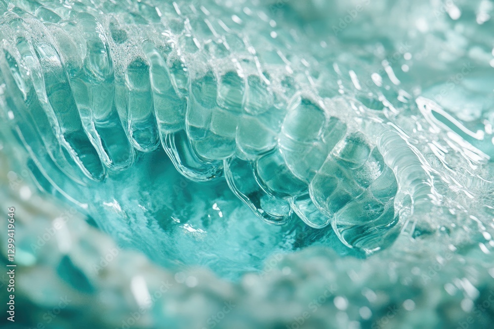 Aufkleber abstract close-up of a translucent teal substance with wave-like formations and bubbly texture.