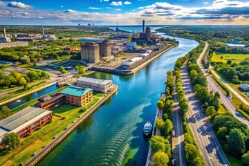 Aerial View of Calumet River, Chicago Industrial Landscape, Drone Photography