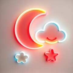 Moon stars decorated with neon lights