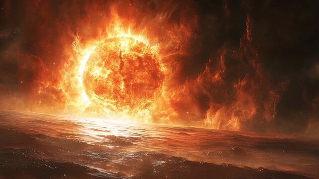 Red giant forming a binary system with a neutron star their gravitational pull warping space around them