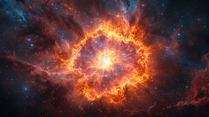 Red giant shedding its outer layers forming an intricate planetary nebula glowing in vibrant hues