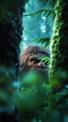 Obraz premium Mysterious forest encounter with a troll emerging from the shadows