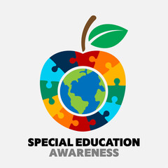 Special Education. Apple frame with globe world in the middle. Vector isolated on white background. 
