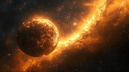 Obraz premium Rogue brown dwarf drifting alone through the galaxy its gravity distorting surrounding starlight breathtaking cosmic aesthetic