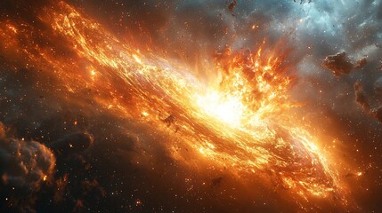 Simulated gamma ray burst event depicting the moment of immense energy release and its effect on nearby celestial bodies
