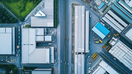 Aerial View of Industrial Park with Roads and Buildings