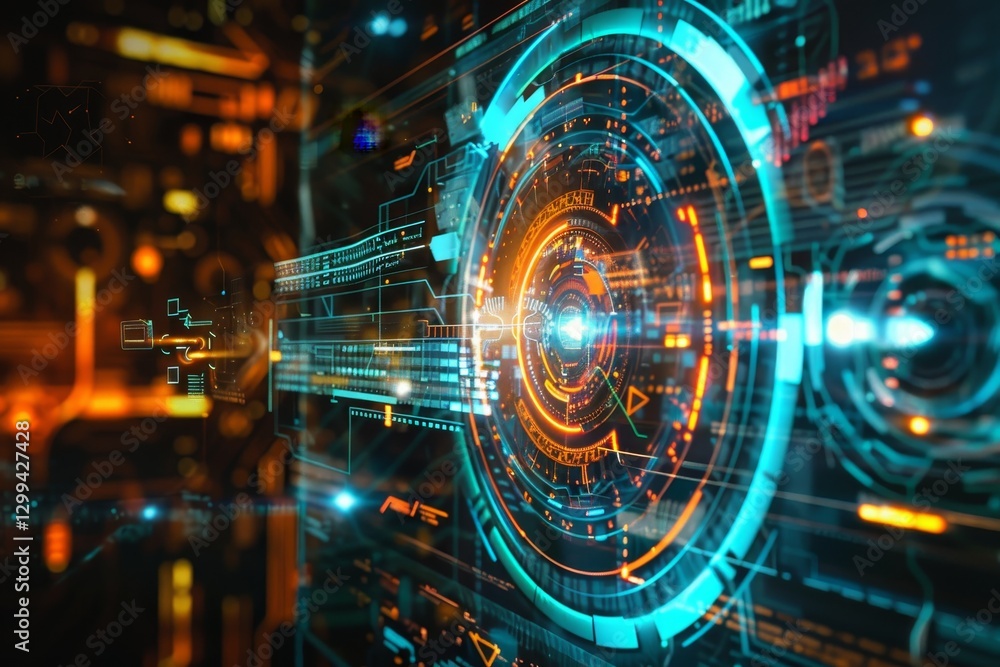 Poster futuristic cyber security officer monitoring global network data, a futuristic interpretation of cyb
