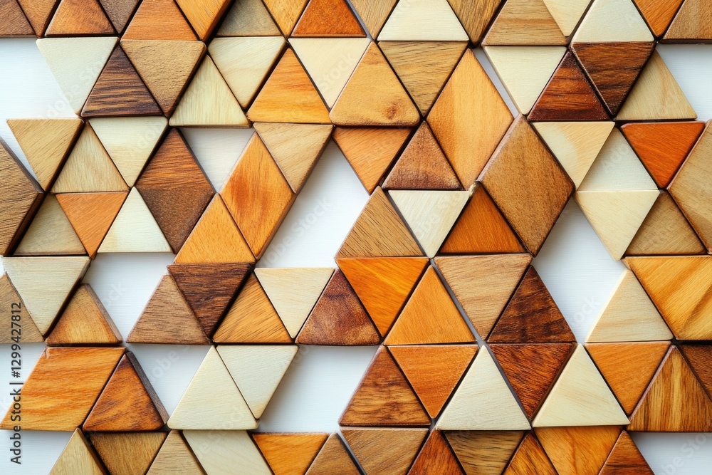Poster geometric pattern of various shades of wooden triangles arranged in a repeating mosaic.