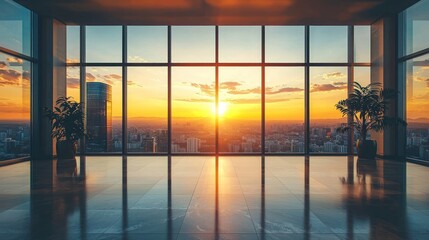 Fototapeta premium Sunset view from a modern office.