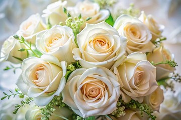 Fototapeta premium Aerial View White Rose Bouquet Soft Blur Background - Elegant Floral Photography