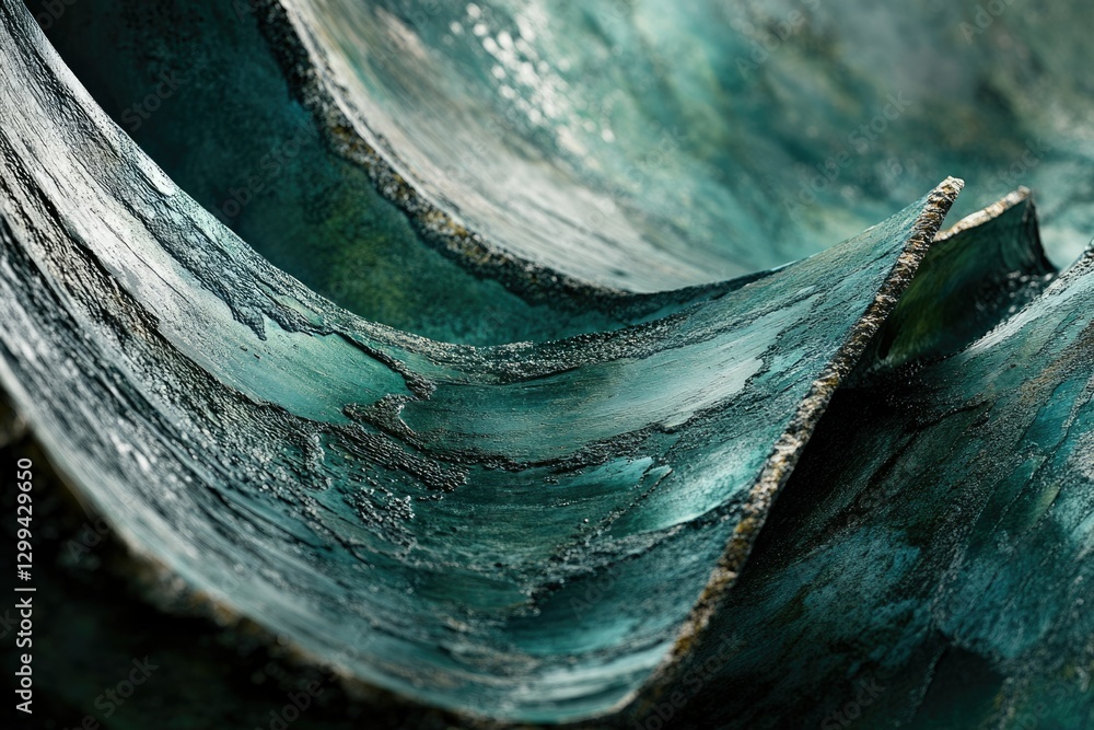 Poster abstract teal artwork with textured layers creating a dynamic, wave-like composition.