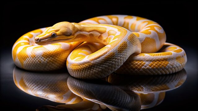 Albino Pied Ball Python Close-Up Silhouette - Exotic Reptile Portrait