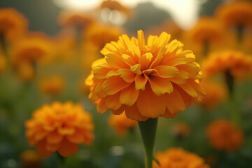 Vibrant Marigold Flowers Symbolizing Dia de Muertos Tradition and Celebration