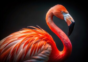 Obraz premium American Flamingo Night Portrait - Dark & White Background Stock Photo