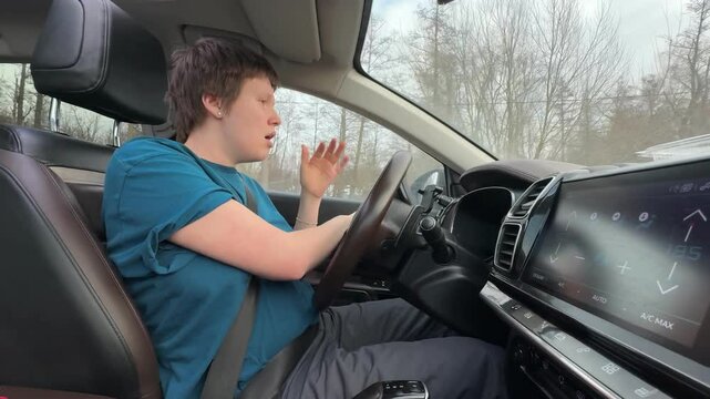 female driver falls asleep at the wheel