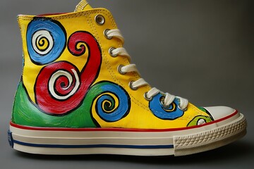 Yellow swirl painted high-top shoe