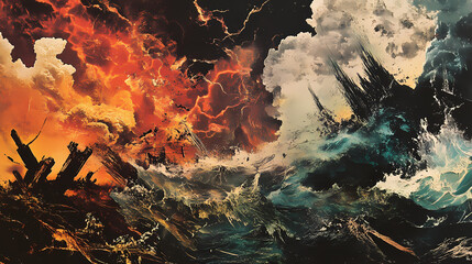War and destruction - ia illustration collage. Chaos - Storm. Illustration