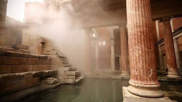 Exploring Ancient Roman Baths With Stunning Architecture and Serene Water Reflections in a Historic Site