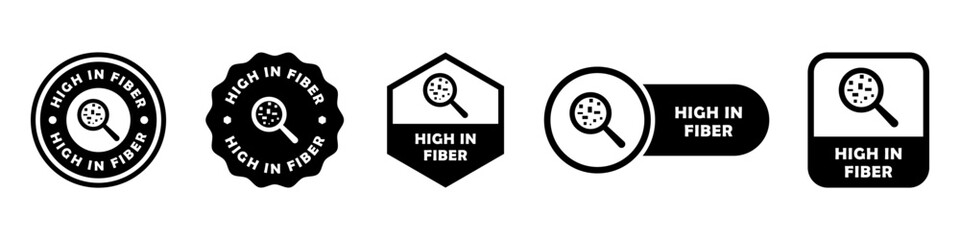 High in fiber stickers isolated on white. Icons for food.