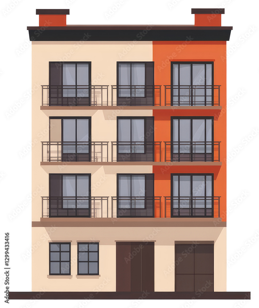 Poster an apartment building illustration showing a color block style and design