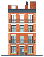 Naklejka premium A colorful illustration of a multistory brick building with balconies
