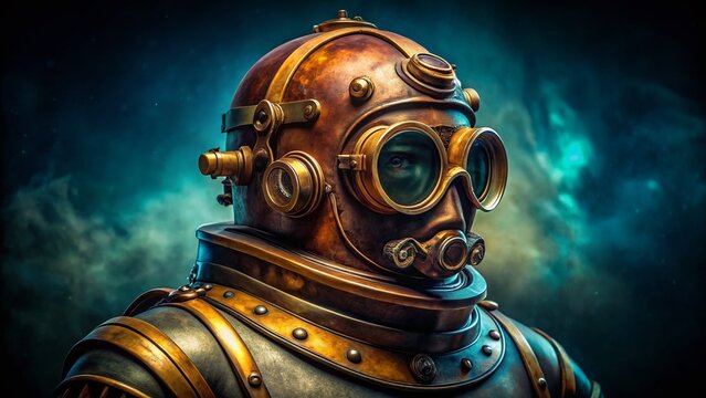 Antique Golden Diving Suit: Vintage Submersible Gear, Historical Underwater Exploration Equipment