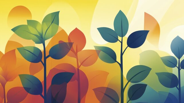 Vibrant Autumn Leaves Abstract Art: Nature's Colorful Embrace in a Sunrise Setting