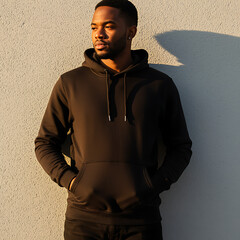 Man Wearing Hoodie Leaning on Wall During Golden Hour Light