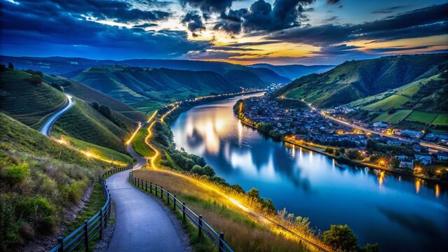Apollo Path Night Photography, Valwig Moselle River Valley, Germany, Low Light Landscape