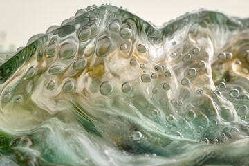 Obraz premium Abstract glass sculpture with flowing, wave-like forms and embedded bubbles, creating a mesmerizing texture.