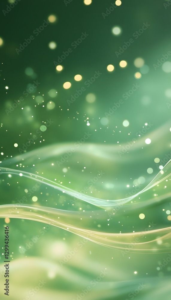 Poster green abstract background with bokeh and flowing organic lines