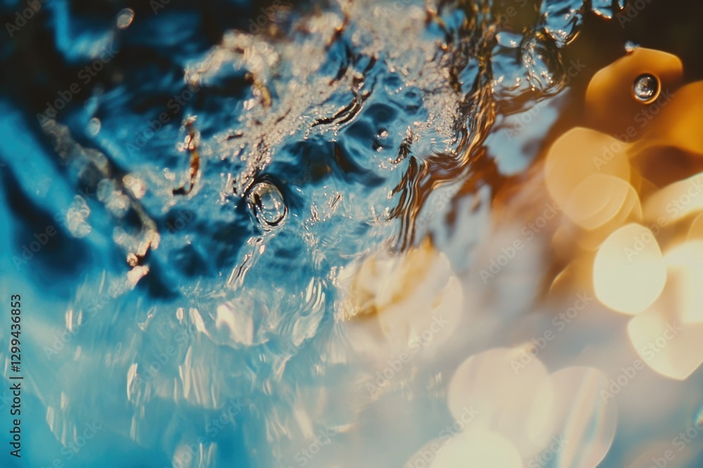 Aufkleber abstract close-up of shimmering water surface with bokeh lights reflecting, creating a mesmerizing, 