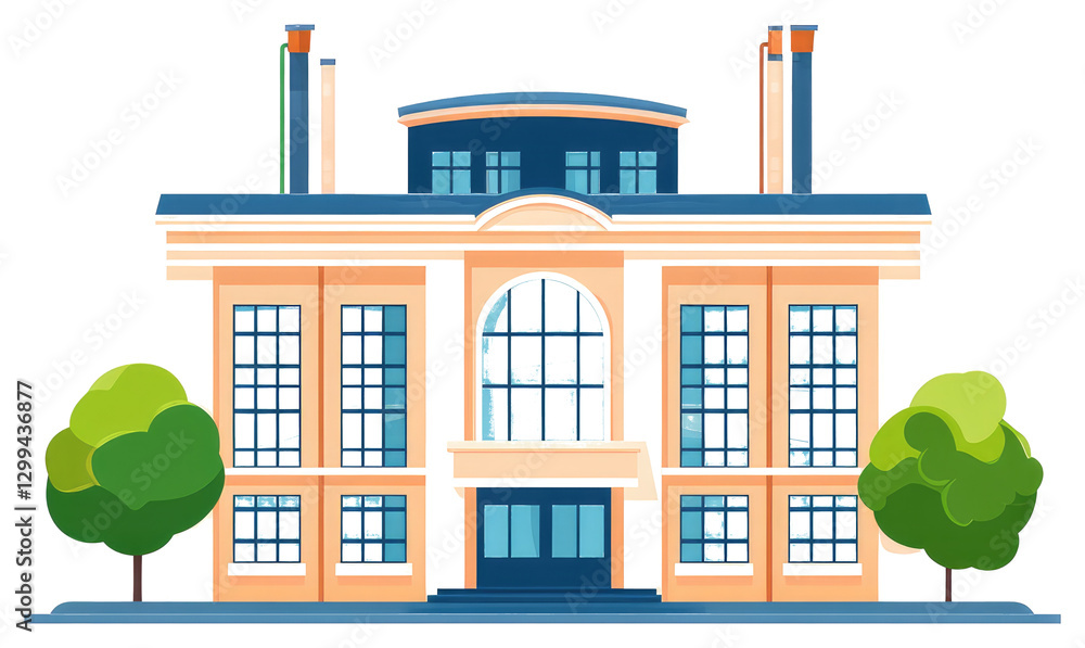 Poster a large illustration of a building with trees and windows