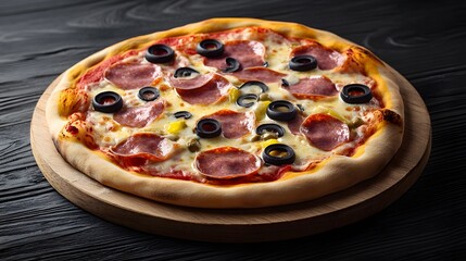 Delicious Salami Pizza with Olives and Peppers