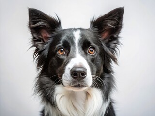 Fototapeta premium Attentive Border Collie Dog Tilting Head, Thinking Pose, Isolated White Background