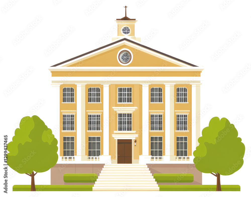 Poster a classical building with columns and steps in the illustration