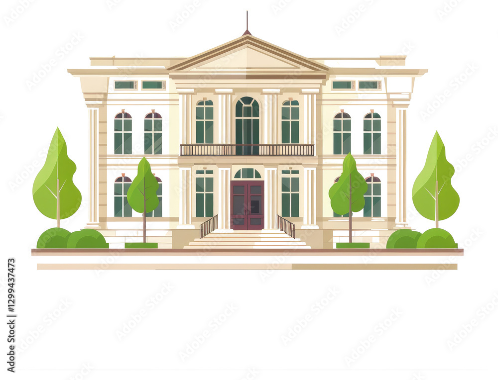 Poster a classical illustration of a stately building with trees in front