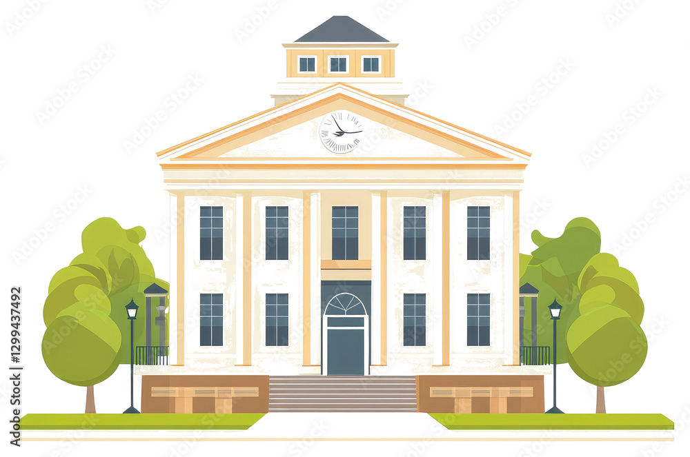 Poster a classical architectural building with a clock tower on top