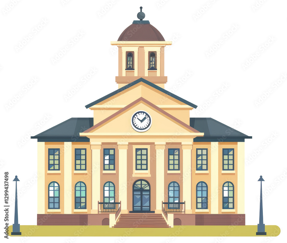Poster a classical stylized building features clock and elegant architectural detail
