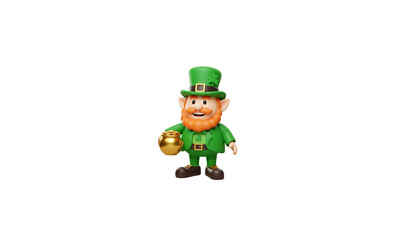 Ultra-Realistic 3D Render of a Cartoon Leprechaun Icon, Pure White Background