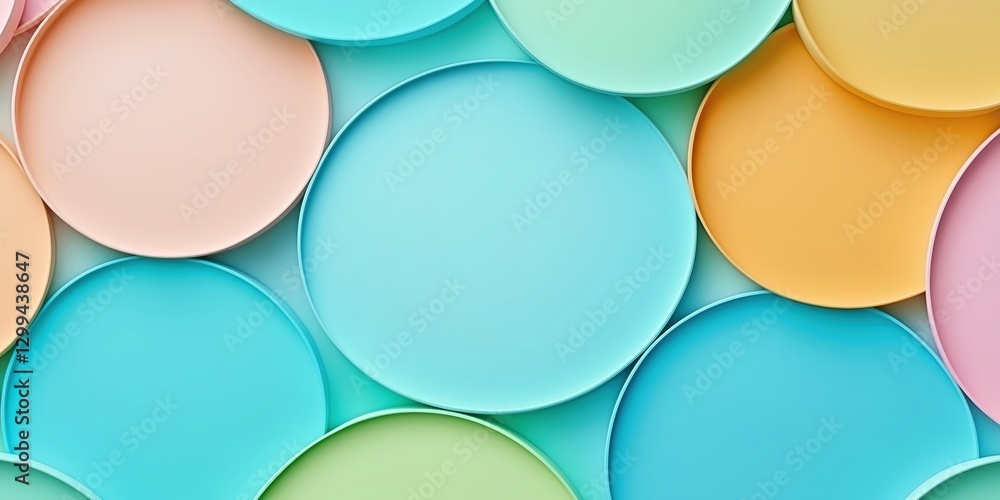 Aufkleber colorful collection of circular plates arranged in a playful pattern on a flat surface in bright pas